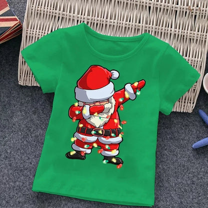 2024 Summer Cotton T-shirt New Toddler Comfort Top Children's clothing Christmas Elements 2-14T