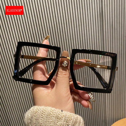 KLASSNUM Large Frame Women Anti-blue Light Glasses Thick Frame Transparent Shades Oversize Computer Eyepiece 2025 New In