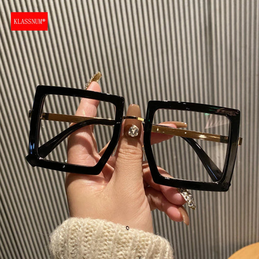 KLASSNUM Large Frame Women Anti-blue Light Glasses Thick Frame Transparent Shades Oversize Computer Eyepiece 2025 New In