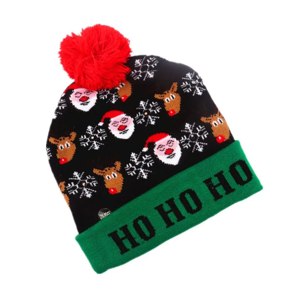 New Year LED Christmas Hat Sweater Knitted Beanie Christmas Light Up Knitted Hat Christmas Gift for Kids Xmas Decorations Hat