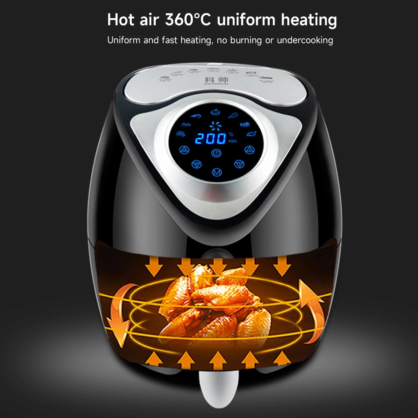 5.5L Smart Electric Air Fryer 360°Baking Convection Oven Deep Fryer without Oil Auto Power Off Easy Cleaning Kitchen Appliance