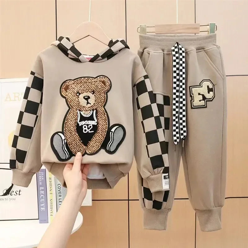 Girls Clothing Set Cartoon  Bear Pattern Hoodies Sweatshirt+ Pants 2Pcs Outfit Suit For 2-8 Years Kids