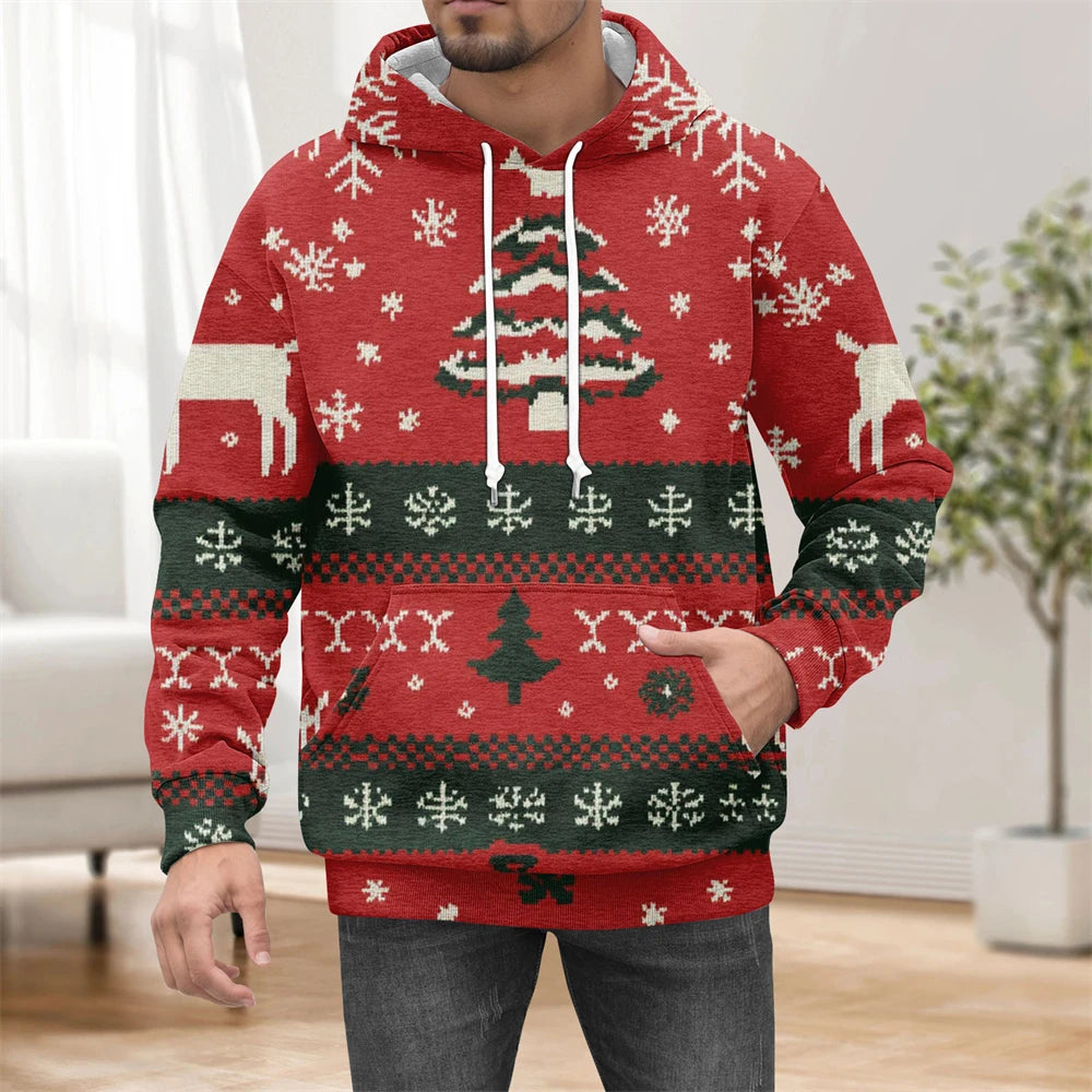 Christmas Men's Hoodie Christmas Graphic Print Long Sleeve Sweatshirts Men Casual Top Oversized Hoodies For Mens Hooded Pullover