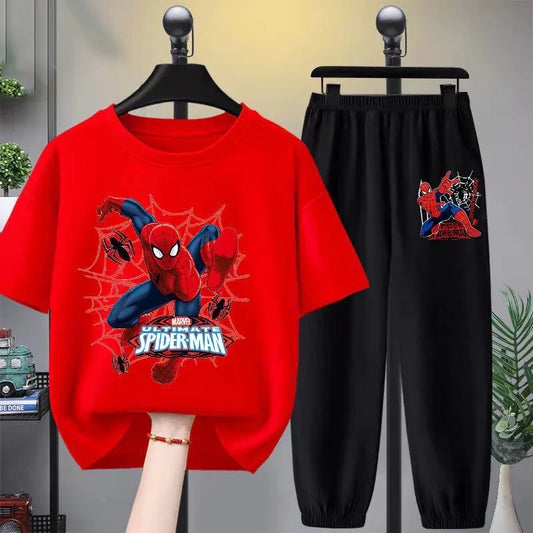 A Boy2 Pieces Set Teenage Girls & Boys Printed Spider-Man lronman Tracksuit Fashion Casual