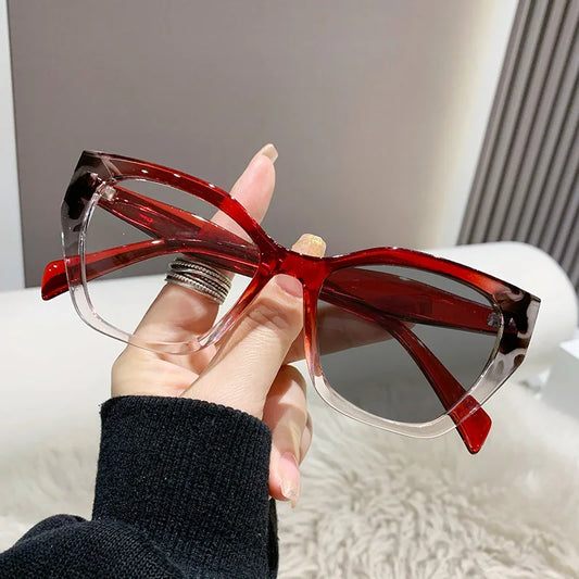 2023 Sexy Cat Eye Glasses Square Red Black Gradient Frame Women Men Vintage Flat Glasses Unisex Anti Blue Light Optical Eyewear