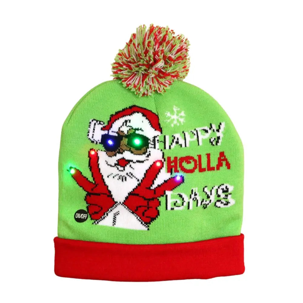 New Year LED Christmas Hat Sweater Knitted Beanie Christmas Light Up Knitted Hat Christmas Gift for Kids Xmas Decorations Hat