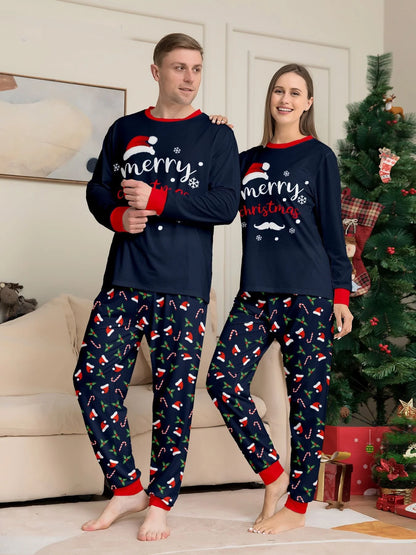 Christmas Family Matching Outfits Mother Father Kids Pajamas Set Santa Hat Print