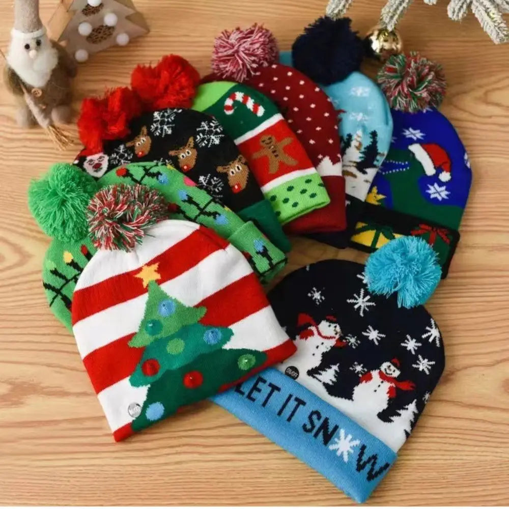 Light Up Xmas Beanie Cap Unisex Winter Beanie Sweater Hat with Colorful LEDs for Christmas New Year