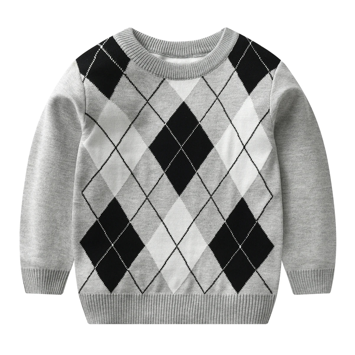 boy warm sweater plaid lattice long -sleeved sweater college style baby boy knit sweater