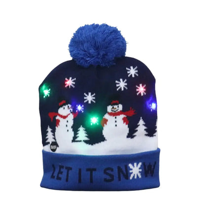 New Year LED Christmas Hat Sweater Knitted Beanie Christmas Light Up Knitted Hat Christmas Gift for Kids Xmas Decorations Hat