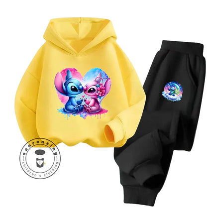 Cartoon Stitch Fall Winter Fashion Kawaii Sports Hoodie Set for Boys Girls Kids with High Quality Wear Resistant Cheap Fashion