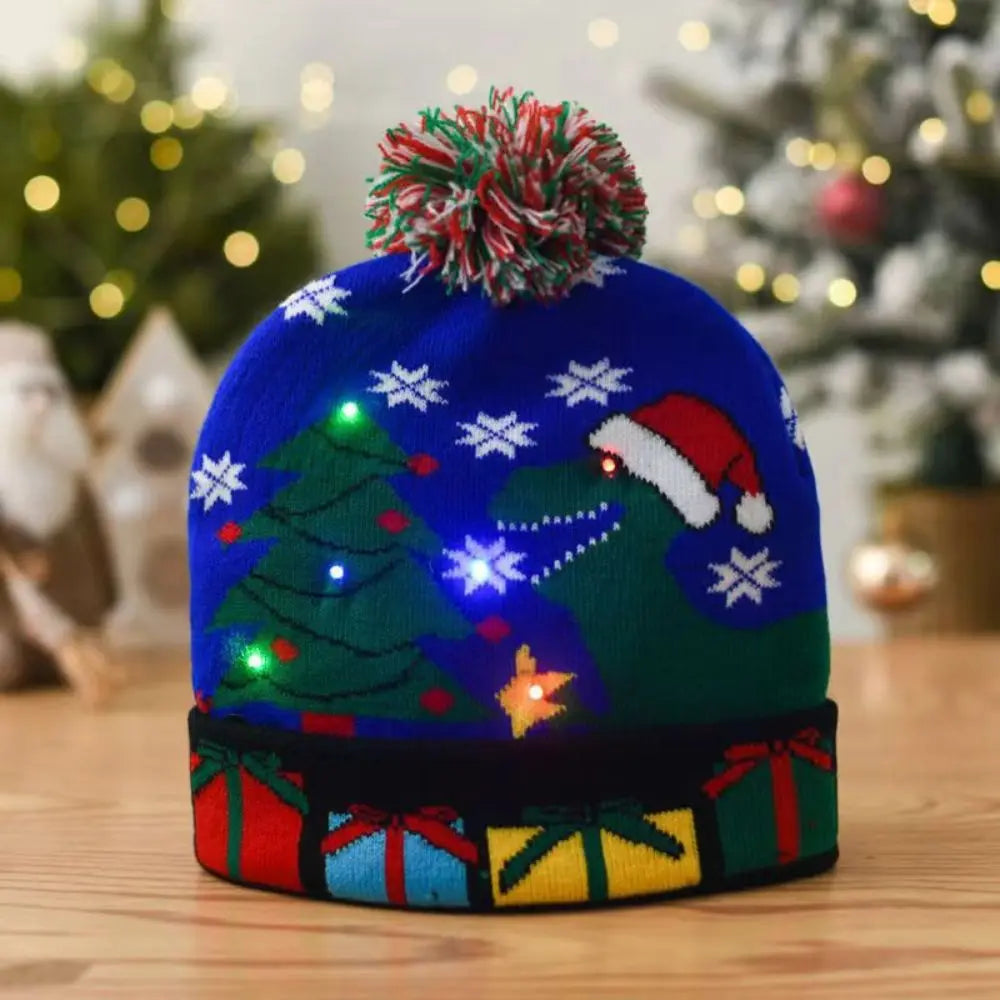 LED Christmas Knitted Hat Light Up Xmas Beanie Cap Unisex Winter Beanie Sweater Hat with Colorful LEDs for Christmas New Year