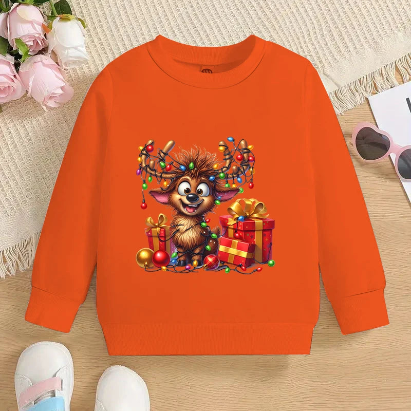 Christmas Elk Deer Print Children Sweatshirt Autumn Long Sleeve