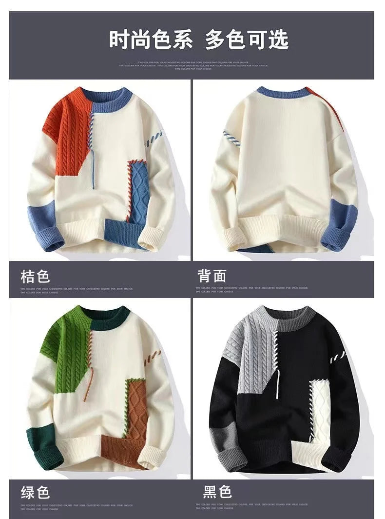 Men Autumn Oversized Japan Harajuku Sweater Vintage Knitted Men's Rock Hip Hop Plush Warm O Neck Sweater Men's Cloting New 2024