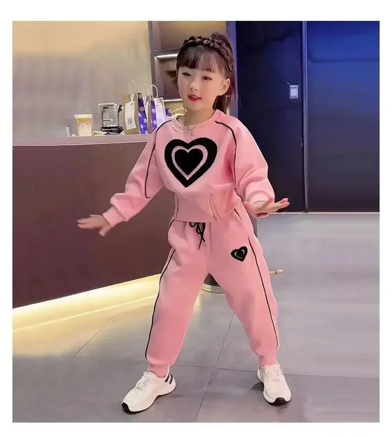 New Spring Autumn Girls Clothing Sets Kids Casual Sweatshirt+pant 2pcs Suit Tracksuit Child Outfit Sets Printing Sportswear 1-9