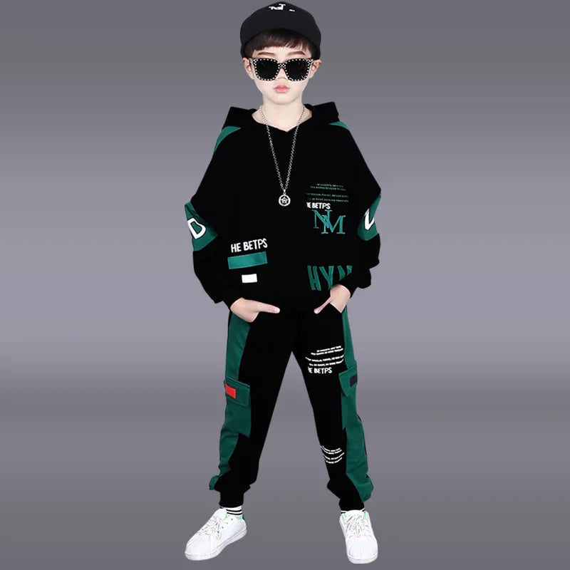 2024  winter children Boy Clothes Teenager tracksuit letters Hooded Top Shirts+ Ankle-tie Pant 8 10 11 12 year