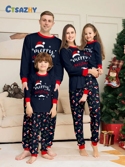 Christmas Family Matching Outfits Mother Father Kids Pajamas Set Santa Hat Print