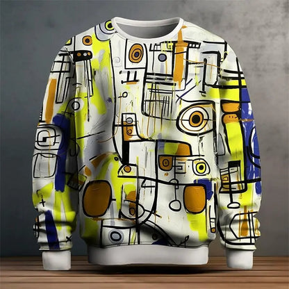 Pullover Sweatshirt For Men Graffiti Graphic 3D Printing Long Sleeve  Casual Man Sweatshirts