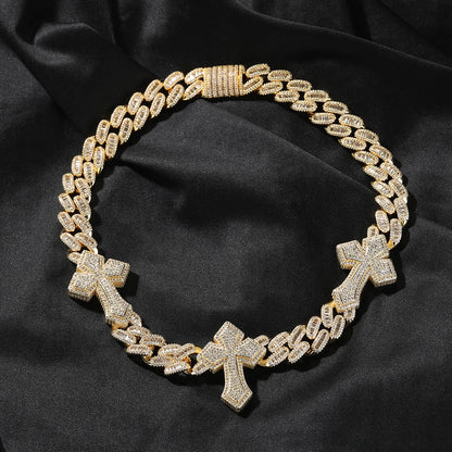 THE BLING KING 3pcs Necklace Prong Setting 5A Cubic Zirconia Choker HipHop Fashion Jewelry