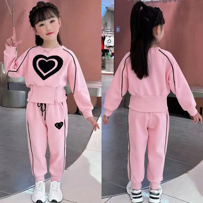 New Spring Autumn Girls Clothing Sets Kids Casual Sweatshirt+pant 2pcs Suit Tracksuit Child Outfit Sets Printing Sportswear 1-9