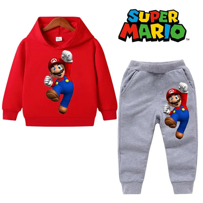 uper Mario Bros Boy Girl Hoodie Suit Spring Autumn Kids Hooded Sportswear Setspants Boys Pokemon Clothes 2-14 Years Children's