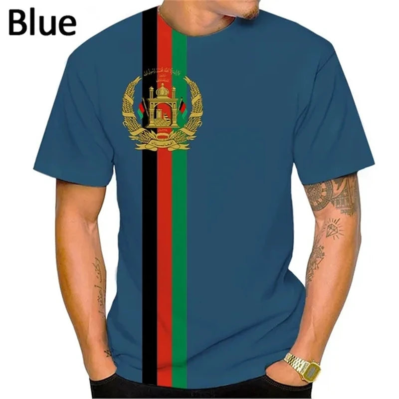 Summer Fashion 3D Printing Men's T-shirt Afghanistan Flag Casual Round Neck Unisex Short Sleeve Tops Trendy Unisex Tshirts Tees