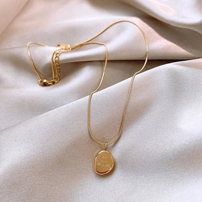 Gold Color Irregular English Letter Necklace for Women Men Stainless Steel Round Plaque Collar Chain Necklace Jewelry Gifts