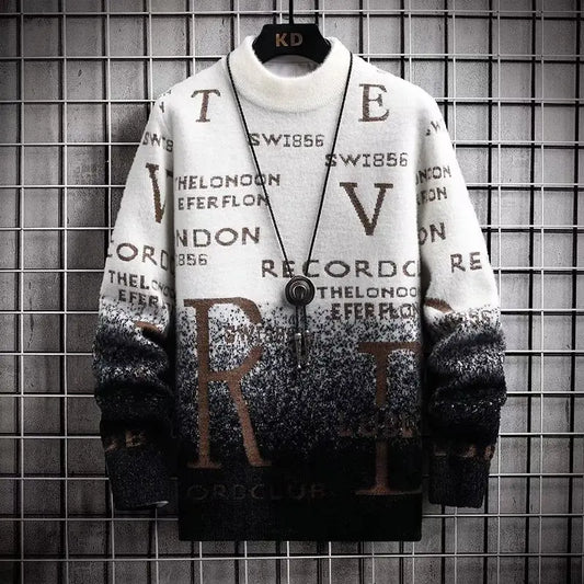Men's Sweater Korean Fashion  English Elements Sweater Men Casual Pullover O-Neck Sweaters Men