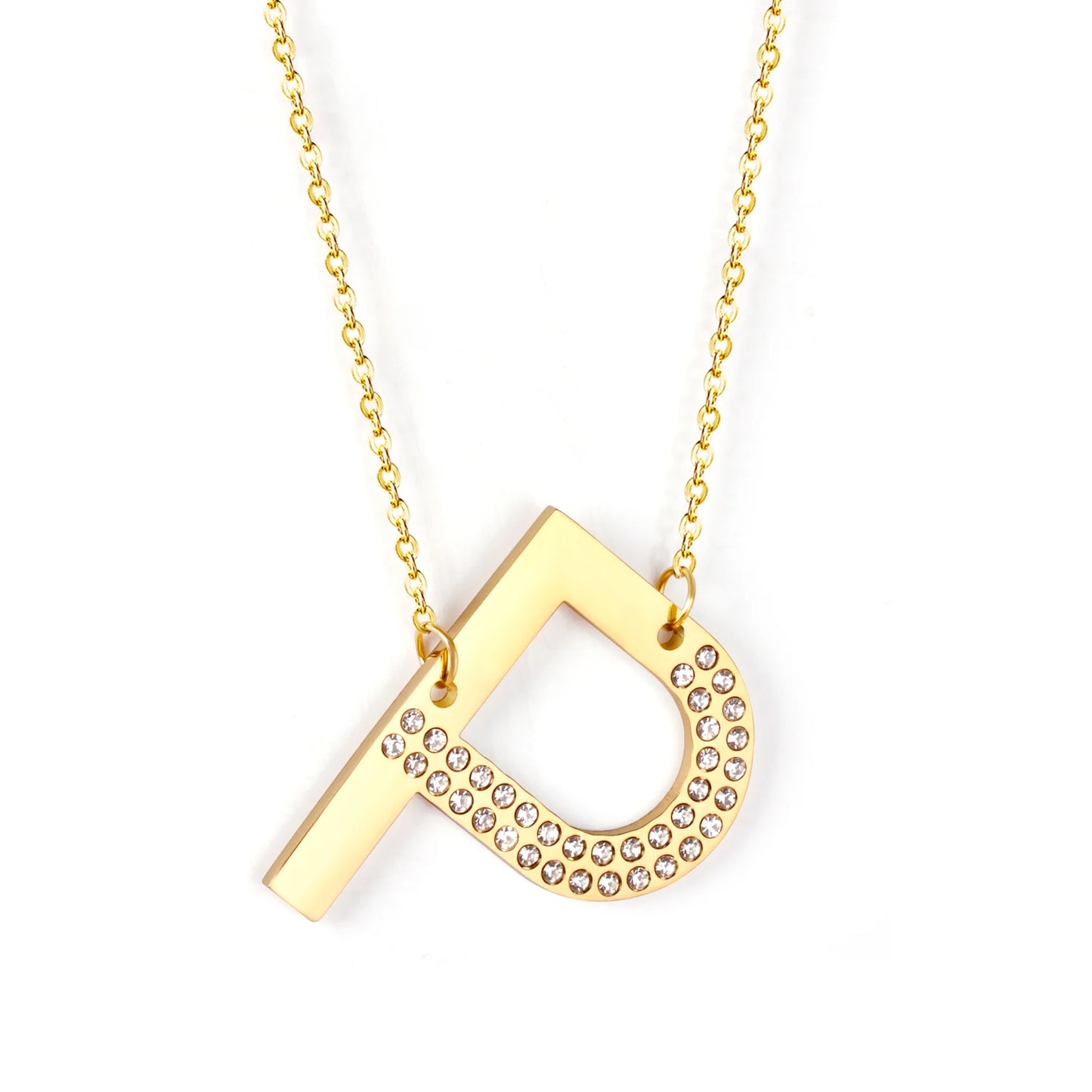 LUXUSSTEL CZ Letter M Pendant Necklace Trendy Style Gold Color High Quality Stainless Steel 26 Initial Collars  Chains