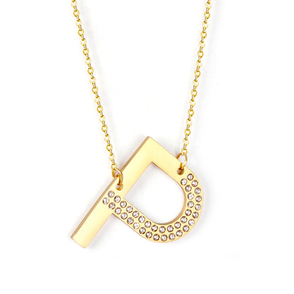 LUXUSSTEL CZ Letter M Pendant Necklace Trendy Style Gold Color High Quality Stainless Steel 26 Initial Collars  Chains