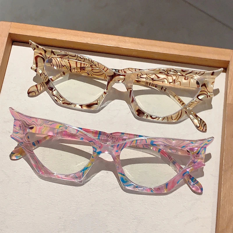 KAMMPT Irregular Cat Eye Glasses Women New Vintage Blue Light Blocking Eyewear Trendy Brand Designer Non-prescription Eyeglasses