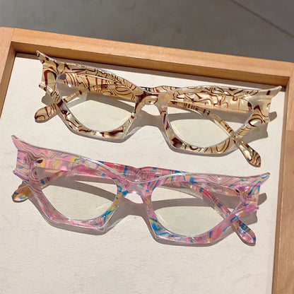 KAMMPT Irregular Cat Eye Glasses Women New Vintage Blue Light Blocking Eyewear Trendy Brand Designer Non-prescription Eyeglasses