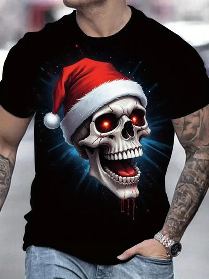 men's Christmas T-shirt fashion  short sleeved top casual plus size men clothing