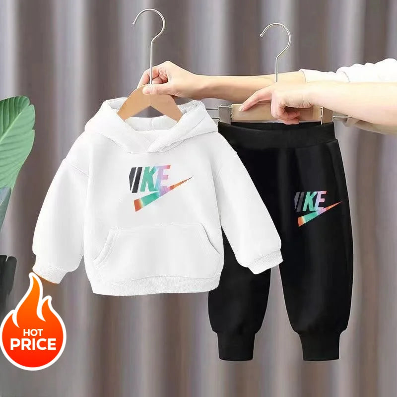 winter Boys Clothes plush warm long sleeve& trousers 2 Pieces Set Teenage Girls & Boys Printed Letter hoodies Fashion Casual Top