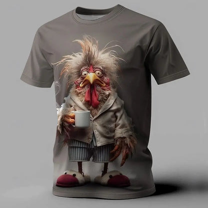 Chicken Print Summer Casual Short Sleeve Tee Street Fashion O-Neck Pullover Men's Oversized Clothing