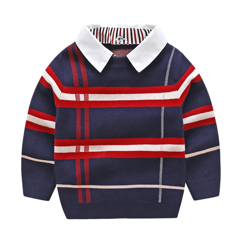 1-8T Toddler Kid Boy Sweater Spring Winter Clothes Warm Pullover Top Long Sleeve Plaid Sweater Girl Fashion Gentleman Knitwear