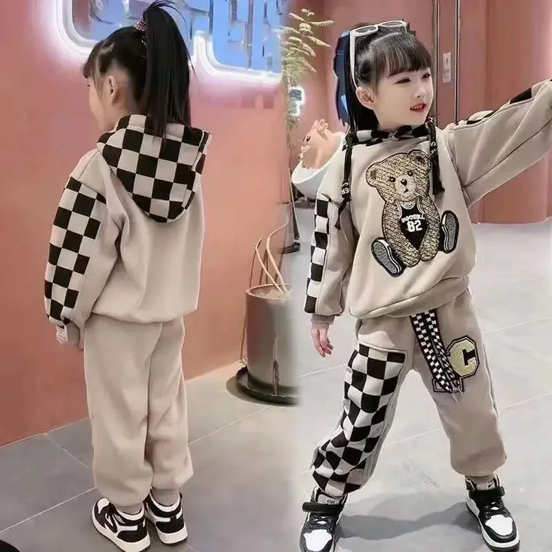 Girls Clothing Set Cartoon  Bear Pattern Hoodies Sweatshirt+ Pants 2Pcs Outfit Suit For 2-8 Years Kids