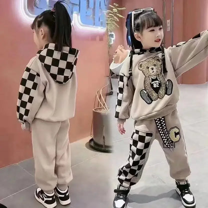 Girls Clothing Set Cartoon  Bear Pattern Hoodies Sweatshirt+ Pants 2Pcs Outfit Suit For 2-8 Years Kids