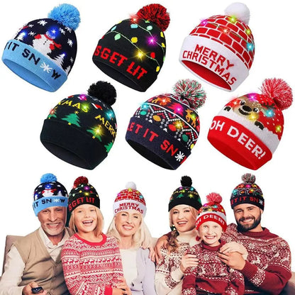 Light Up Xmas Beanie Cap Unisex Winter Beanie Sweater Hat with Colorful LEDs for Christmas New Year