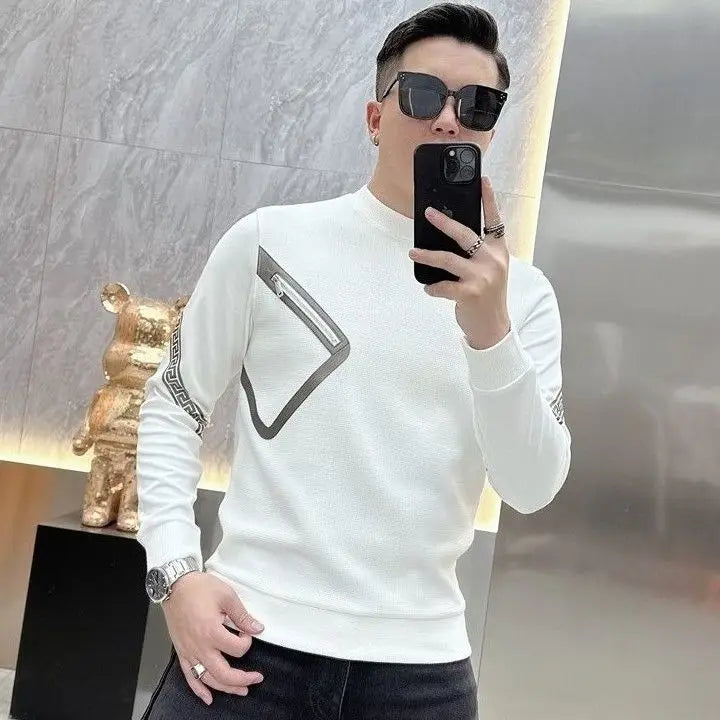 Long Sleeve O-neck T-Shirts Fashion Loose Autumn Winter Thin Solid Color Interior Lapping Simplicity Pullovers Men's Clothing