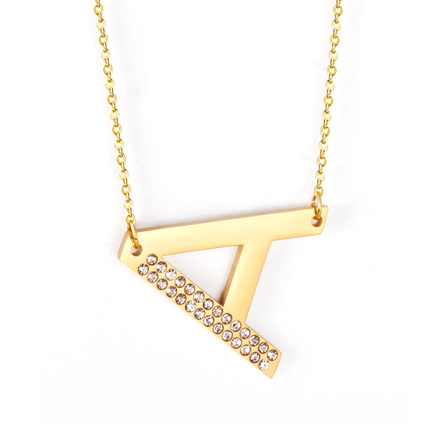 LUXUSSTEL CZ Letter M Pendant Necklace Trendy Style Gold Color High Quality Stainless Steel 26 Initial Collars  Chains