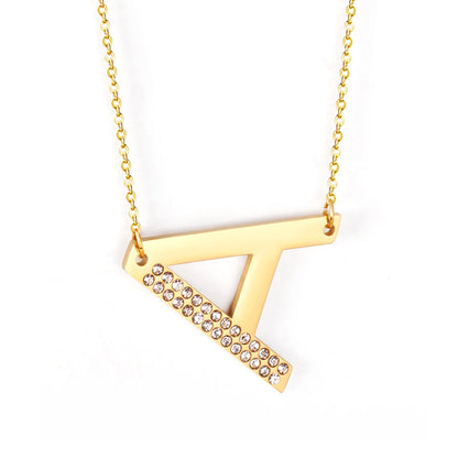 LUXUSSTEL CZ Letter M Pendant Necklace Trendy Style Gold Color High Quality Stainless Steel 26 Initial Collars  Chains