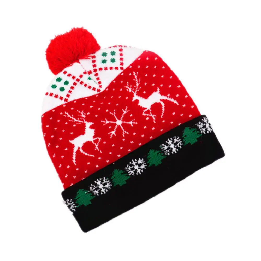 Light Up Xmas Beanie Cap Unisex Winter Beanie Sweater Hat with Colorful LEDs for Christmas New Year