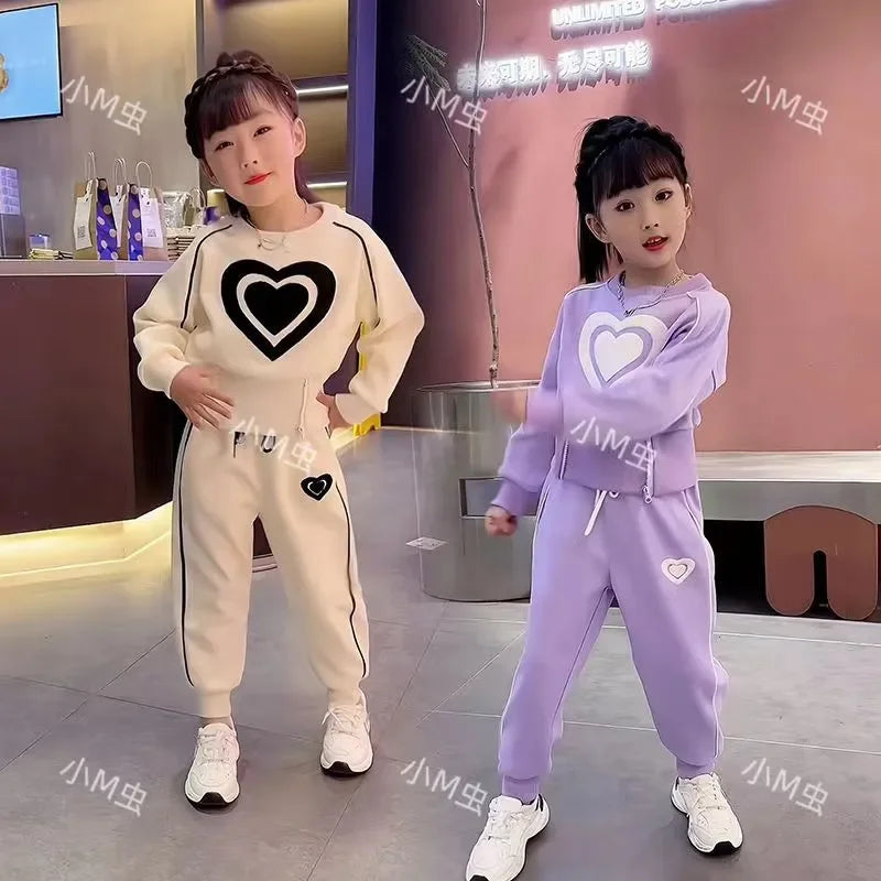 New Spring Autumn Girls Clothing Sets Kids Casual Sweatshirt+pant 2pcs Suit Tracksuit Child Outfit Sets Printing Sportswear 1-9