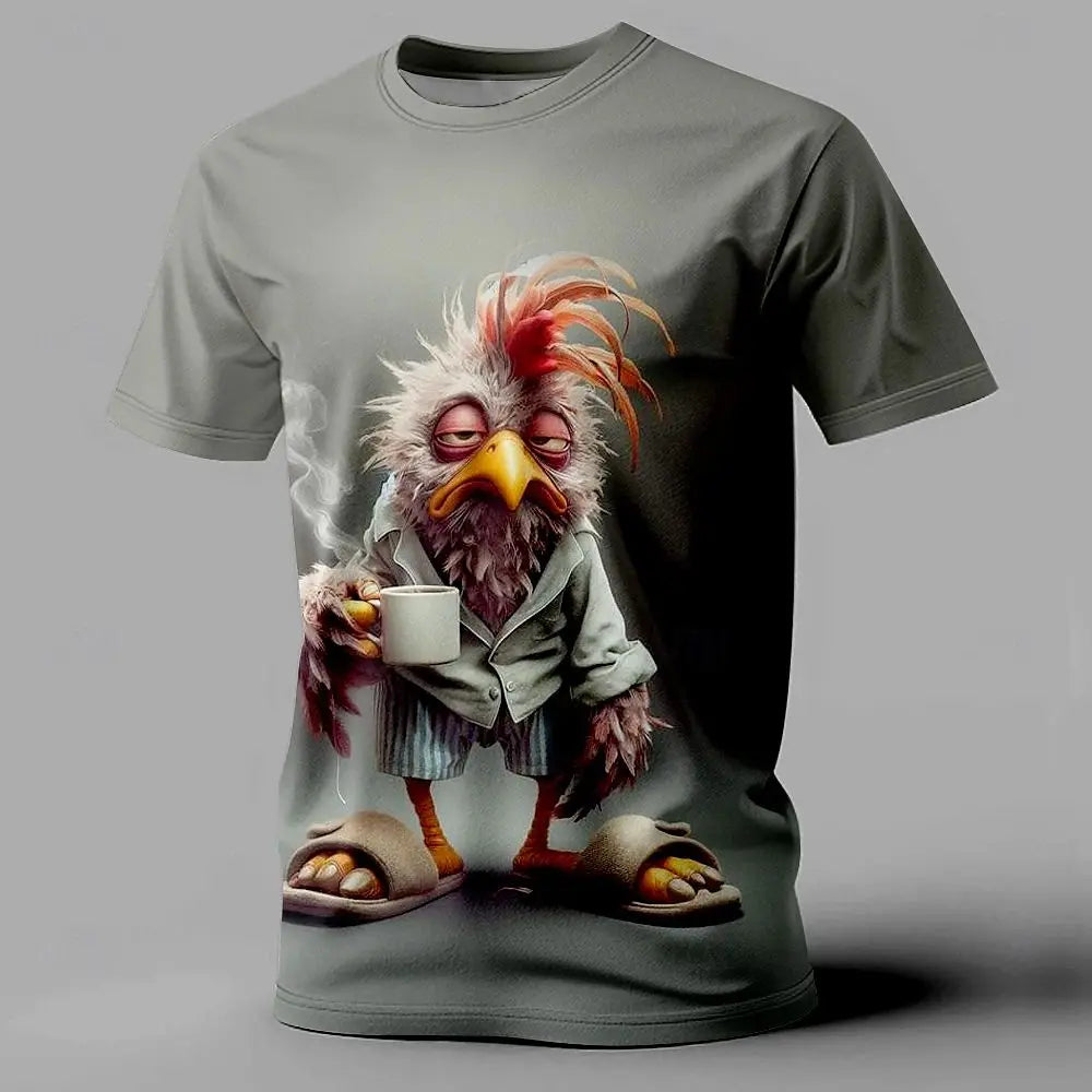 Chicken Print Summer Casual Short Sleeve Tee Street Fashion O-Neck Pullover Men's Oversized Clothing