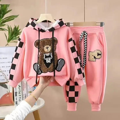 Girls Clothing Set Cartoon  Bear Pattern Hoodies Sweatshirt+ Pants 2Pcs Outfit Suit For 2-8 Years Kids