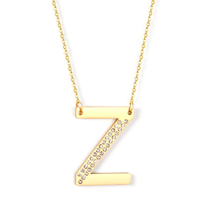 LUXUSSTEL CZ Letter M Pendant Necklace Trendy Style Gold Color High Quality Stainless Steel 26 Initial Collars  Chains