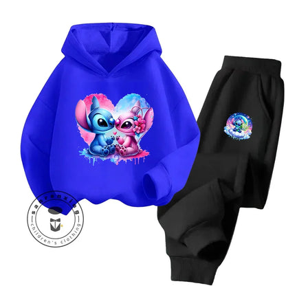 Cartoon Stitch Fall Winter Fashion Kawaii Sports Hoodie Set for Boys Girls Kids with High Quality Wear Resistant Cheap Fashion