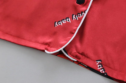 Disney Mickey Mouse Children Pajamas Suit Silk Satin Long Sleeve Top+Trousers 2Pcs Baby Boys Girls Cartoon Satin Set Nightgown