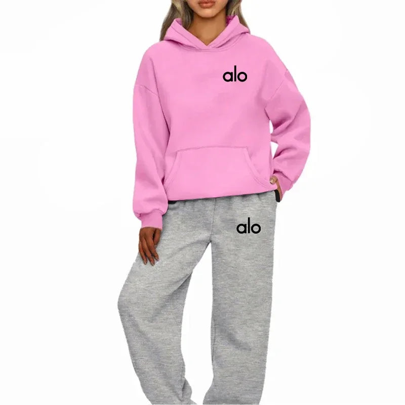 New Autumn Winter Women's Leisure Suit Long Sleeved Loose Hoodies+Pants Fashion Sweatshirts and Trouser Female Two Piece Set